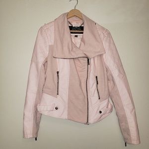 L Blanc Noir pink faux leather moto jacket